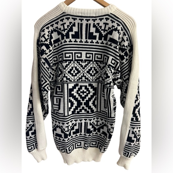 Vintage TJW Mervyn’s Black Geometric Acrylic Sweater Crewneck 80s Mens S Aztec - Picture 6 of 10
